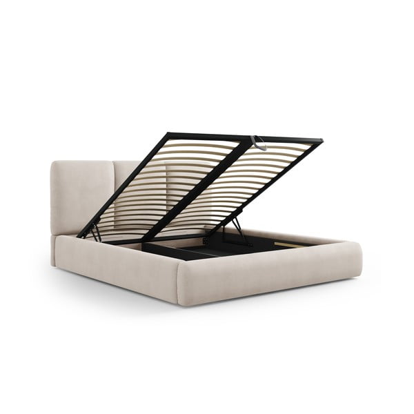 Bež oblazinjena zakonska postelja s prostorom za shranjevanje z letvenim dnom 160x200 cm Brody – Mazzini Beds-image-2