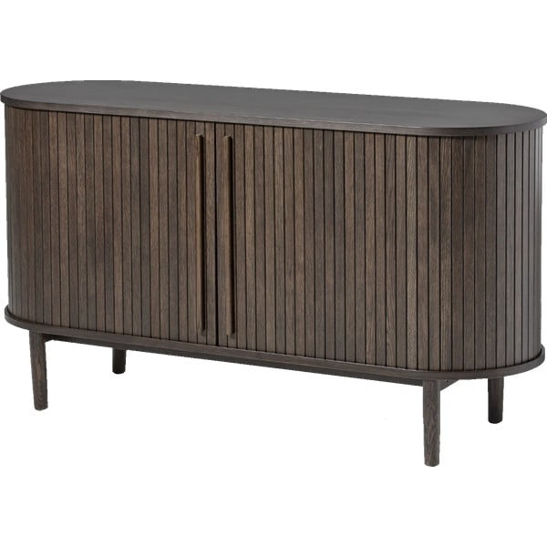Rjava komoda v hrastovem dekorju z drsnimi vrati 140x76x45 cm Meta – Unique Furniture