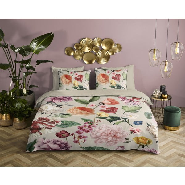 Bež enojna podaljšana posteljnina iz bombažnega satena 140x220 cm Fiori – Descanso-image-1