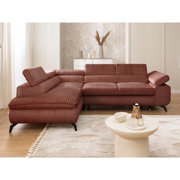 Kotna sedežna garnitura iz rebrastega žameta v barvi terakote (levi kot/v obliki črke L) Marbeya  – Ropez-image-4