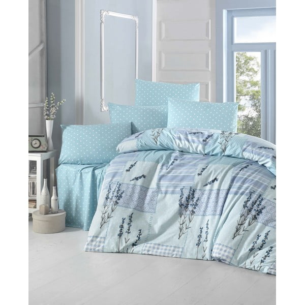 Modro posteljno perilo za eno osebo z rjuho Burcak, 160 x 220 cm