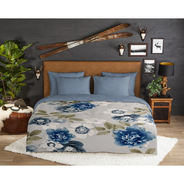 Modro-siva enojna flanelna posteljnina 140x200 cm Gabin – Good Morning-image-1