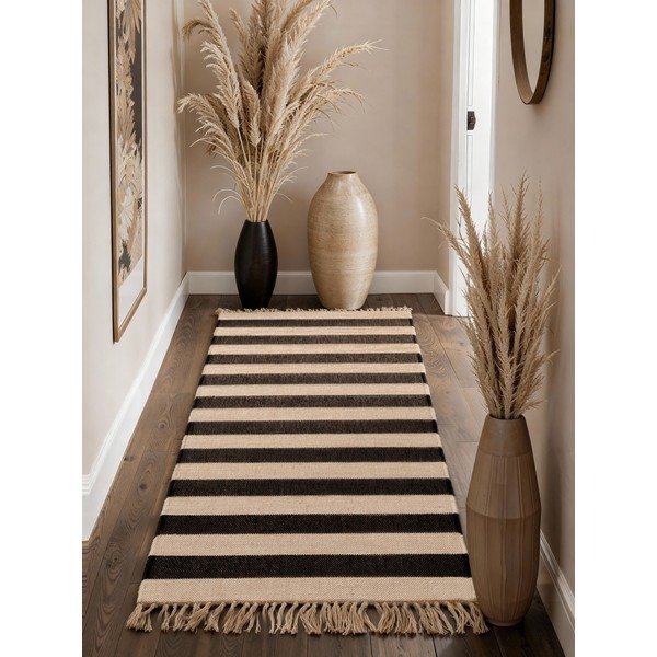 Črn/kremno bel ročno tkan tekač iz jute 80x200 cm Playa – Hanse Home-image-2