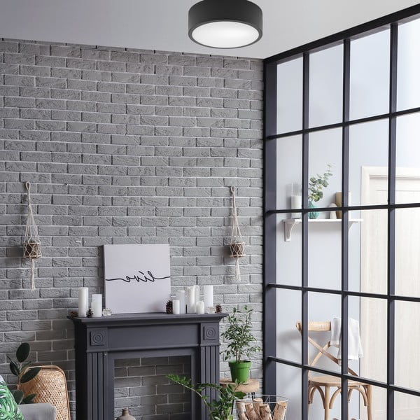 Črna stropna svetilka s steklenim senčnikom - LAMKUR-image-2