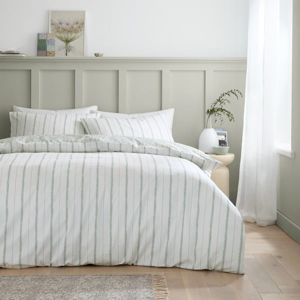 Bela/zelena enojna posteljnina iz bombažnega perkala 135x200 cm Scallop Floral – Bianca-image-2