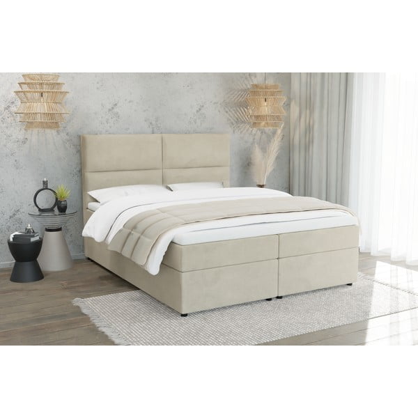 Bež boxspring postelja s prostorom za shranjevanje 200x200 cm Rico – Ropez-image-1