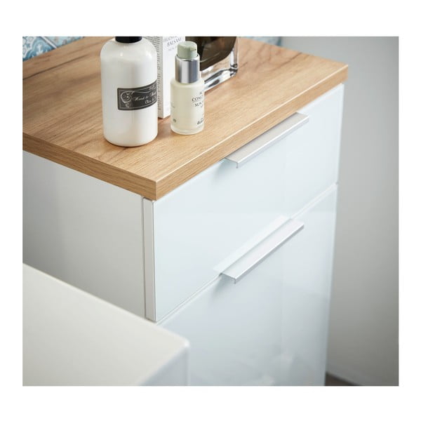 Bela nizka kopalniška omarica v hrastovem dekorju 39x86 cm Pescara - Germania-image-3