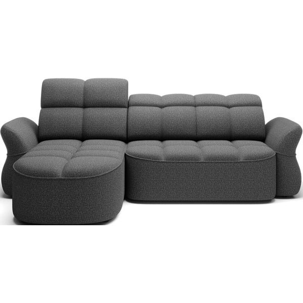 Temno siva žametna raztegljiva/s prostorom za shranjevanje kotna sedežna garnitura (levi kot/z ležalnikom) Beneth – ELTAP