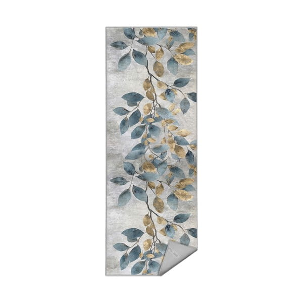 Svetlo moder/zlat pralen tekač 80x200 cm Golden Leaves – Mila Home