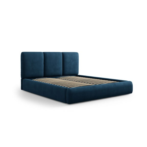 Temno modra oblazinjena zakonska postelja s prostorom za shranjevanje z letvenim dnom 200x200 cm Brody – Mazzini Beds