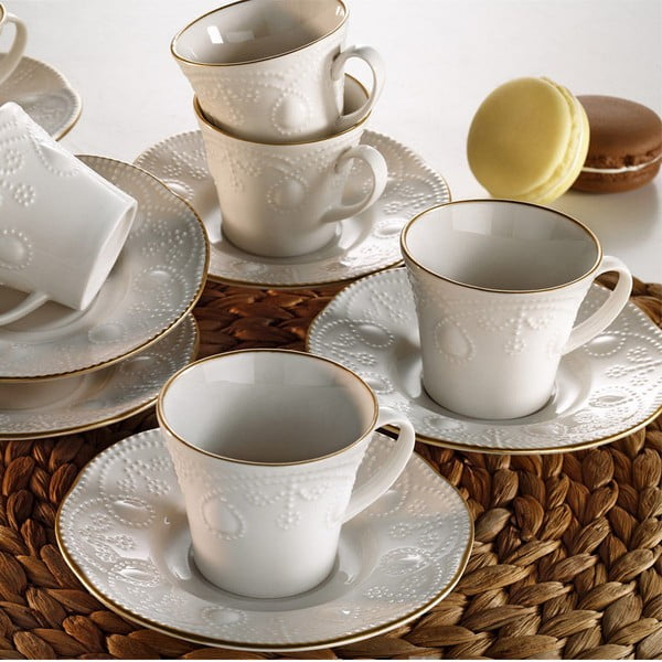 Komplet 6 porcelanskih skodelic za čaj s krožnikom Kutahya Stitched