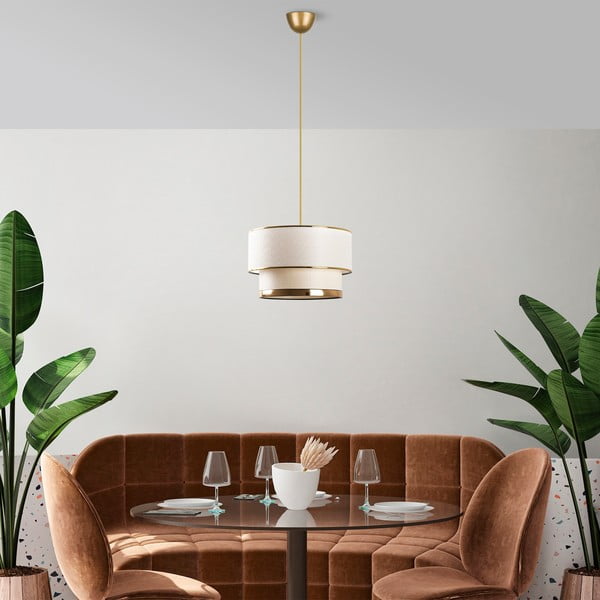 Kremno bela/zlata viseča svetilka s tekstilnim senčilom ø 30 cm Cake – Opviq lights-image-3