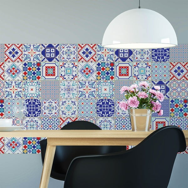 Komplet 60 stenskih nalepk Ambiance Azulejos Milonga, 15 x 15 cm