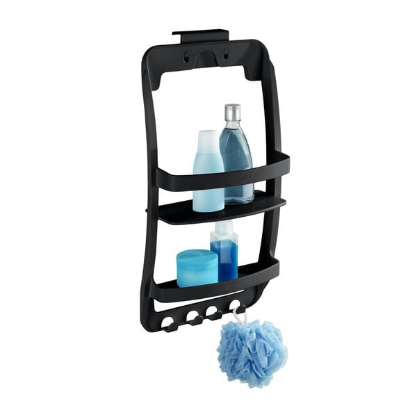 Črna plastična viseča kopalniška polica z namestitvijo brez vrtanja Universal – Wenko