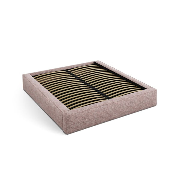 Svetlo rožnata oblazinjena zakonska postelja s prostorom za shranjevanje z letvenim dnom 160x200 cm Simon Olivia – Micadoni -image-2