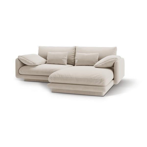 Bela žametna kotna sedežna garnitura (desni kot/z ležalnikom) Torino – Micadoni -image-1