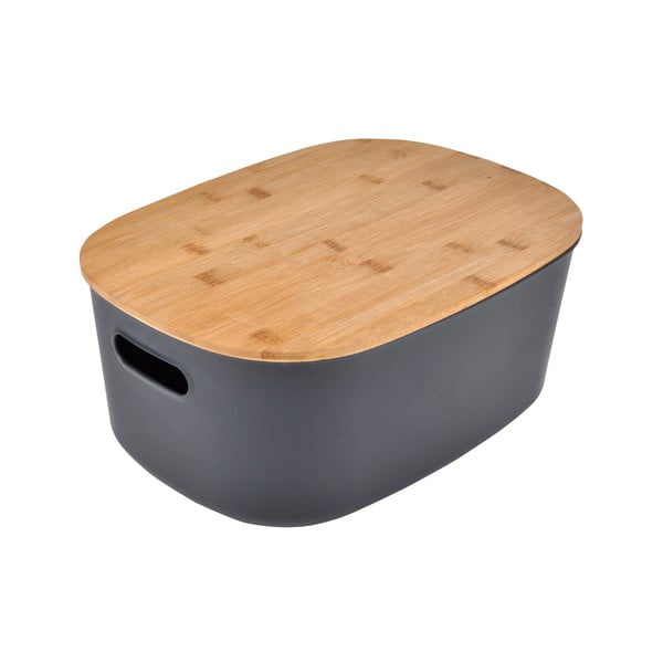 Antracitno siva plastična škatla za shranjevanje s pokrovom 24x18x12,5 cm – Homéa