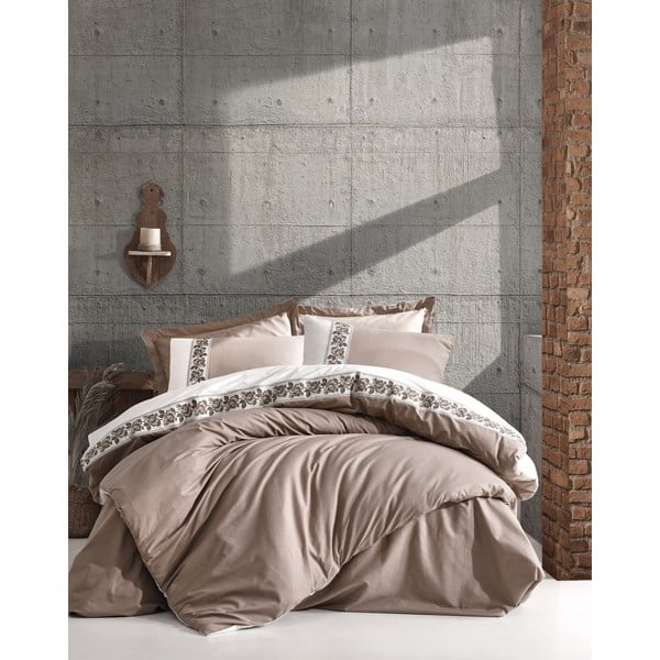 Bež bombažna posteljnina z rjuho Cotton Box Rosinda, 200 x 220 cm