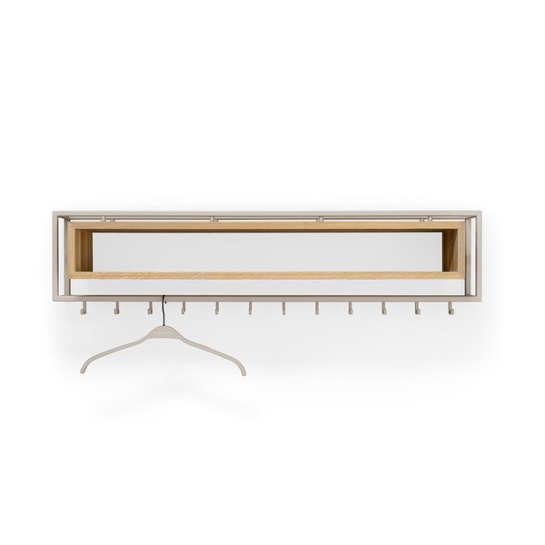 Stenski obešalnik iz masivnega hrasta v naravni barvi/sivorjav s polico 118 cm School – Spinder Design-image-4