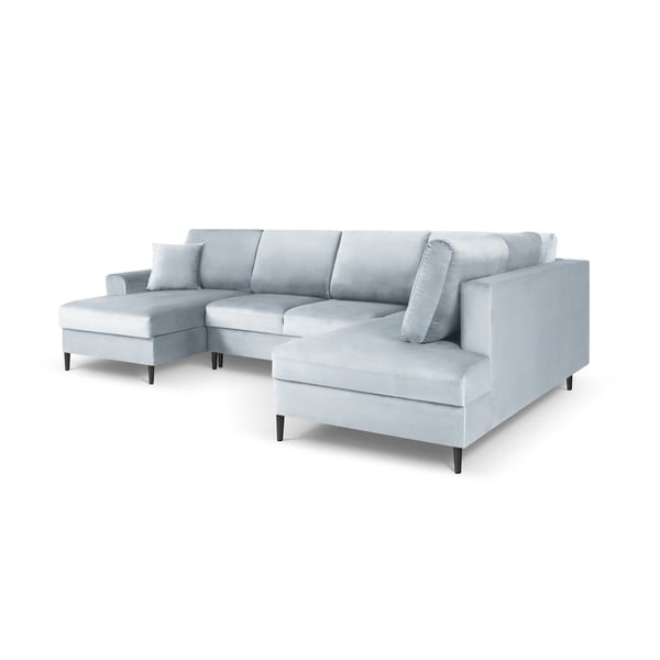 Svetlo modra žametna raztegljiva kotna sedežna garnitura s prostorom za shranjevanje (desni kot/v obliki črke "U") Kyoto – Cosmopolitan Design-image-3