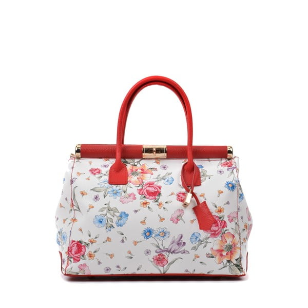Rdeče-bela usnjena torbica s cvetličnim motivom Renata Corsi