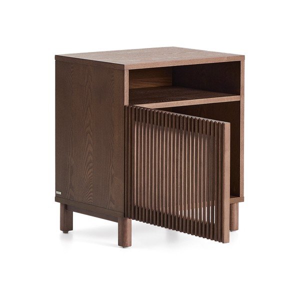 Temno rjava nočna omarica v orehovem dekorju s policami Beyla – Kave Home-image-4