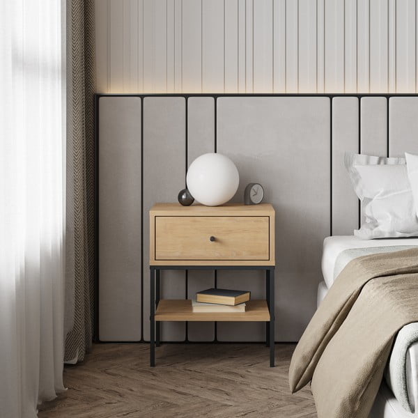 Nočna omarica v hrastovem dekorju s policami v naravni barvi Lisa – Marckeric-image-1