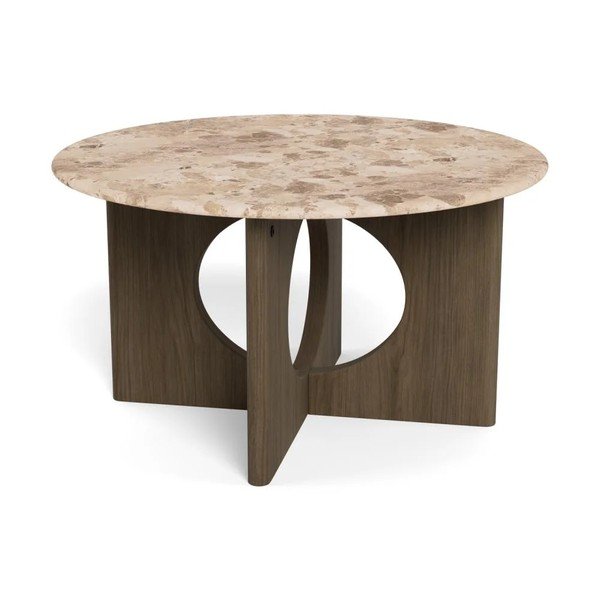 Okrogla klubska mizica z marmorno mizno ploščo v temni naravni barvi ø 80 cm Foley – Actona-image-3