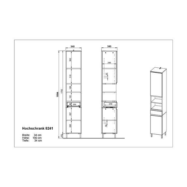 Bela visoka kopalniška omarica 34x190 cm Salinas - Germania-image-3