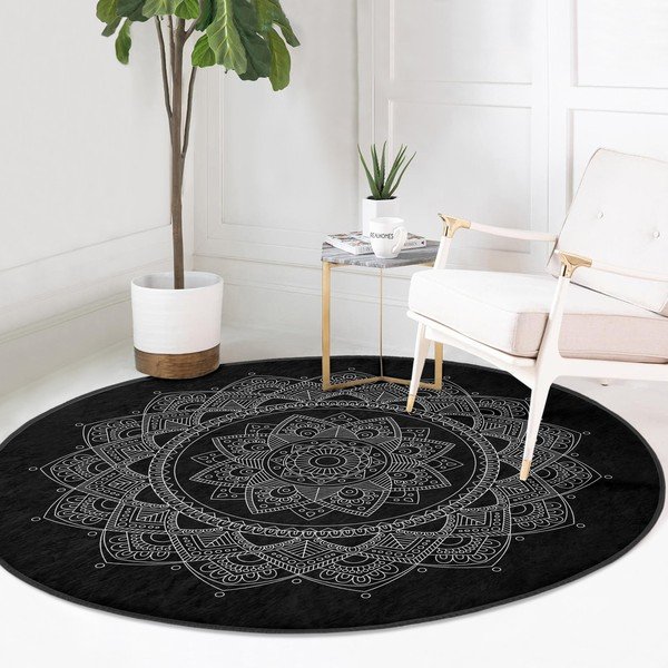 Črna pralna okrogla preproga primerna za robotski sesalnik ø 100 cm Comfort – Mila Home-image-2