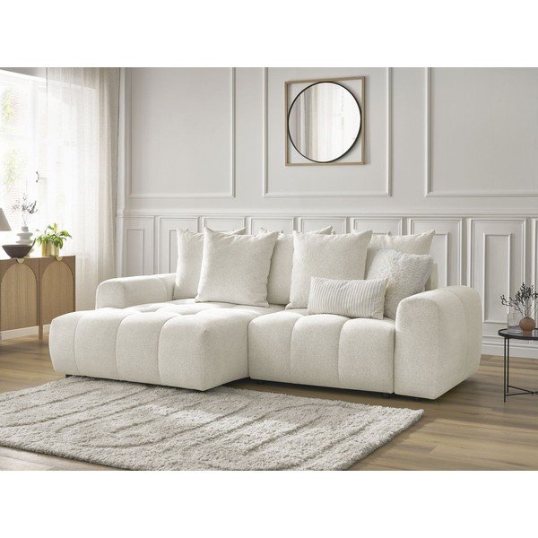 Bela raztegljiva kotna sedežna garnitura iz šenilje s prostorom za shranjevanje (levi kot/z ležalnikom) Roxelane – Bobochic Paris-image-4