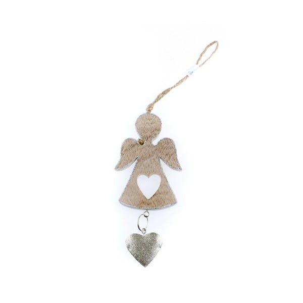 Leseni viseči angel s srcem v srebrni barvi Dakls, višina 7 cm