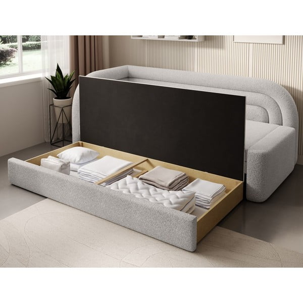 Kremno bela raztegljiva/s prostorom za shranjevanje sedežna garnitura iz tkanine bouclé levi kot 223 cm Fabillo – ELTAP-image-4