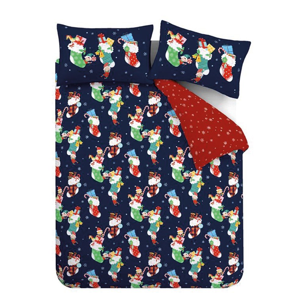 Rdeča/modra otroška posteljnina za posteljico Christmas Elves