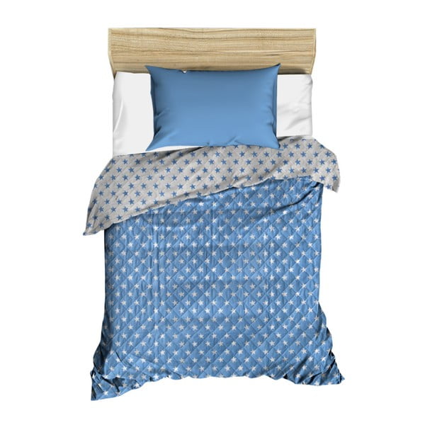 Modro prešito posteljno pregrinjalo Dots, 160 x 230 cm