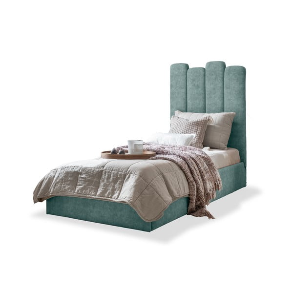 Turkizna oblazinjena postelja s prostorom za shranjevanje in letvenim dnom 90x200 cm Dreamy Aurora - Miuform
