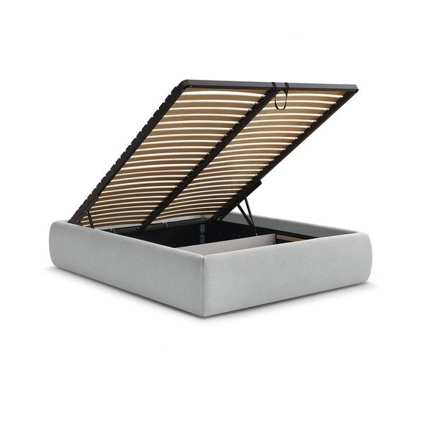 Svetlo siva oblazinjena zakonska postelja s prostorom za shranjevanje brez vzglavja z letvenim dnom 160x200 cm Inera – Bobochic Paris-image-3