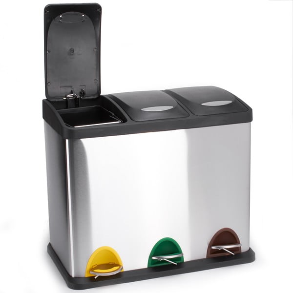 Jeklen koš za smeti za ločevanje odpadkov v mat srebrni barvi s pedalom 3x8 l Tri Selectif – MSV-image-2