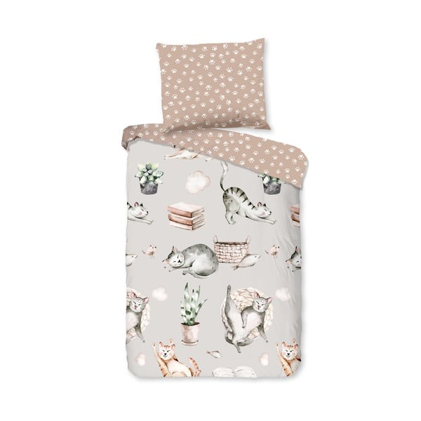 Siva/rjava bombažna otroška posteljnina za otroško posteljico 120x150 cm Catlife – Good Morning