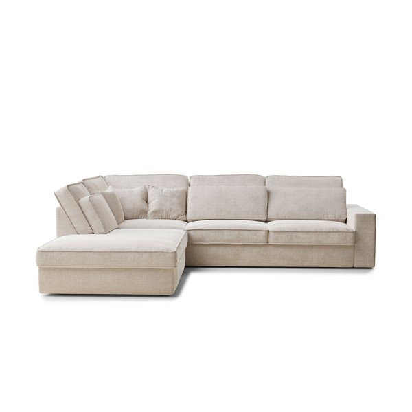 Kremno bela kotna sedežna garnitura iz šenilje (levi kot/v obliki črke L) Kirou – Maison de Rêve