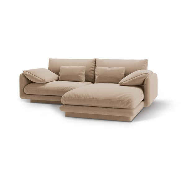 Bež žametna kotna sedežna garnitura (desni kot/z ležalnikom) Torino – Micadoni -image-1