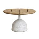 Okrogla mizica v beli in naravni barvi z mizno ploščo iz akacije ø 55 cm Saura – Kave Home
