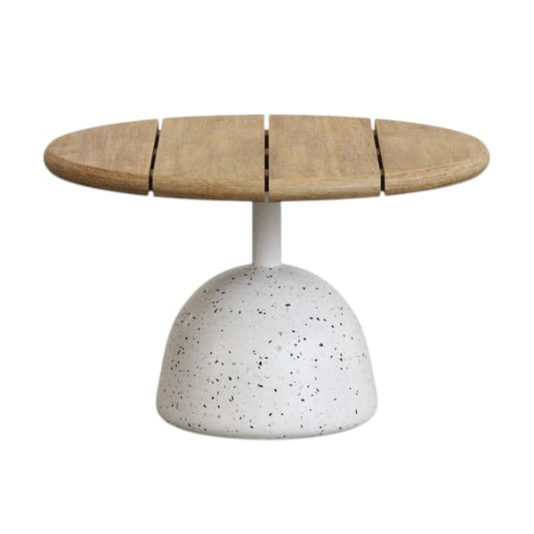 Okrogla mizica v beli in naravni barvi z mizno ploščo iz akacije ø 55 cm Saura – Kave Home