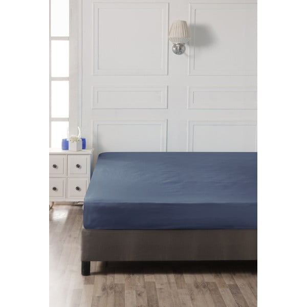 Temno modra napenjalna bombažna rjuha 140x200 cm – Mijolnir-image-2