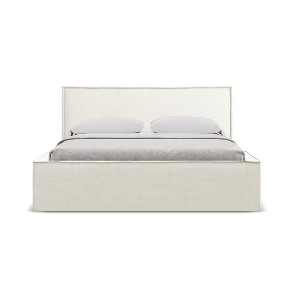 Kremno bela oblazinjena zakonska postelja s prostorom za shranjevanje z letvenim dnom 180x200 cm Anani – Makamii-image-3