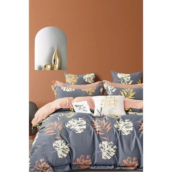 Siva podaljšana posteljnina za zakonsko posteljo z rjuho 200x220 cm Leaf – Mila Home