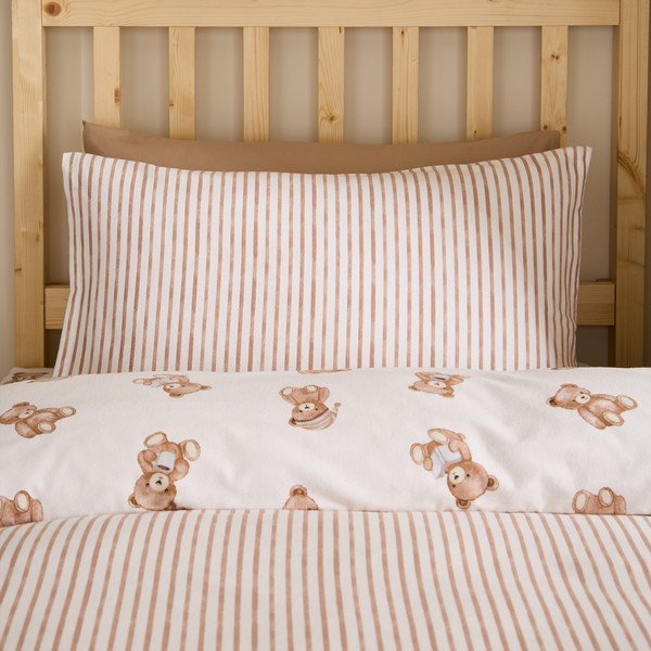 Kremno bela enojna flanelna otroška posteljnina 120x150 cm Brushed Teddy Bear – Catherine Lansfield-image-2