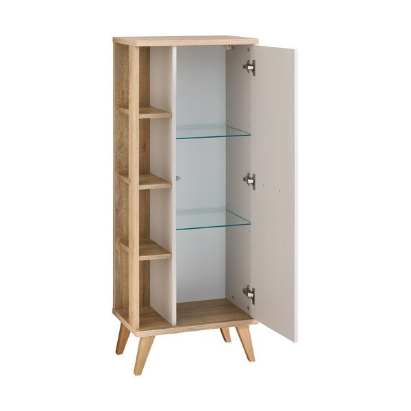 Kremno bela visoka kopalniška omarica v hrastovem dekorju 50,5x128 cm Quickset 966 – Pelipal-image-2