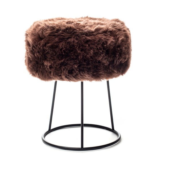 Stolček s sedežem iz temno rjave ovčje kože Royal Dream, ⌀ 36 cm