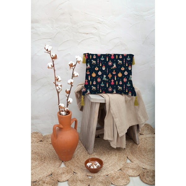 Temno modra blazina iz mešanice lana Really Nice Things Christmas Ornaments, 45 x 45 cm-image-3